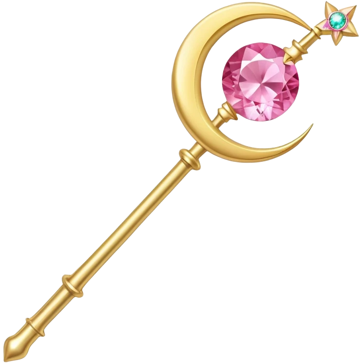 Sailor Moon's Crescent Moon Stick, a pink wand with a gold crescent moon on top and a pink gem in the center emoji