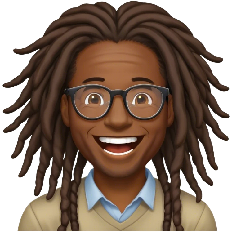 black guy with long locs laughing wearing glasses emoji