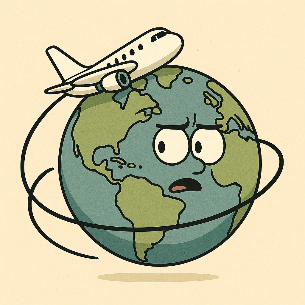 a globe with an airplane circling it in a cartoon style emoji