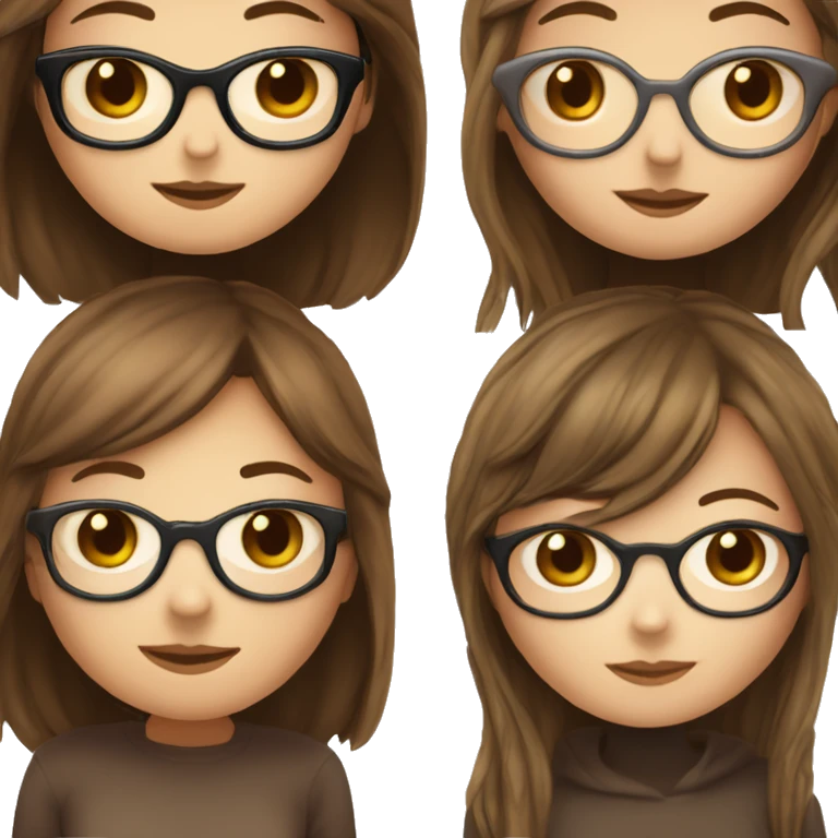 white girl with glasses and  long straight brown hair and bangs that’s hugging brown girl with long curly dark brown hair with no glasses emoji
