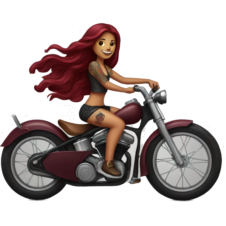 Beautiful tattooed  burgundy long haired woman riding a bike emoji