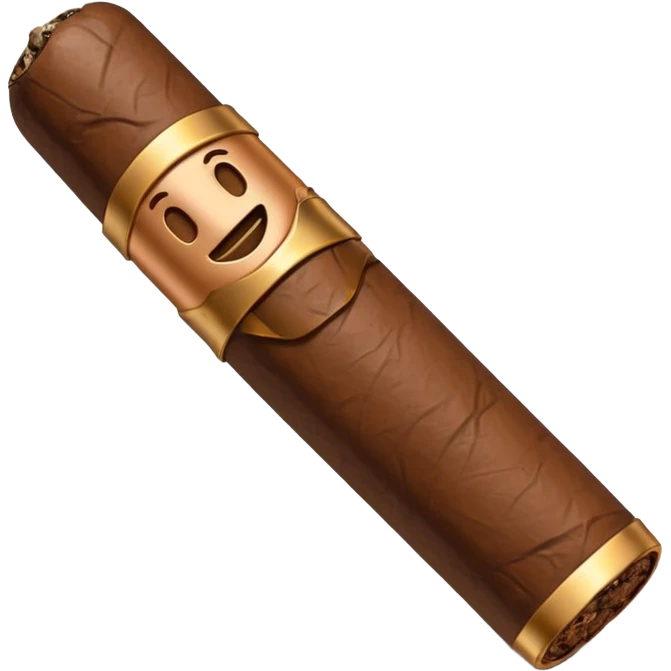 Emoji-style cigar icon, dark brown wrapper, subtle smoke, minimalistic, clean silhouette, metal details emoji