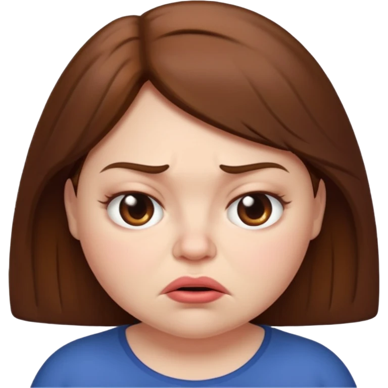 a grumpy brown-haired woman with plump tits and a plump mouth emoji