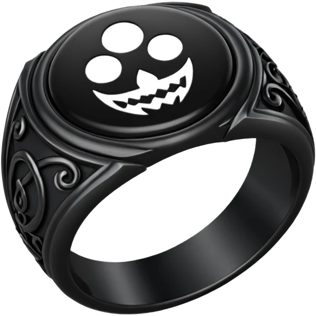 iOS emoji, minimal dark fantasy ring, black metal, flat emoji