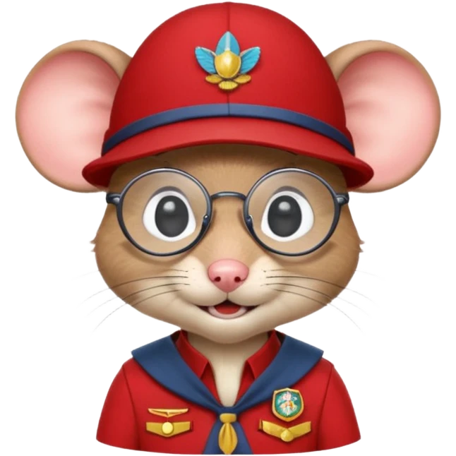 humaniod mice with a scout hat with glasses red uniform emoji