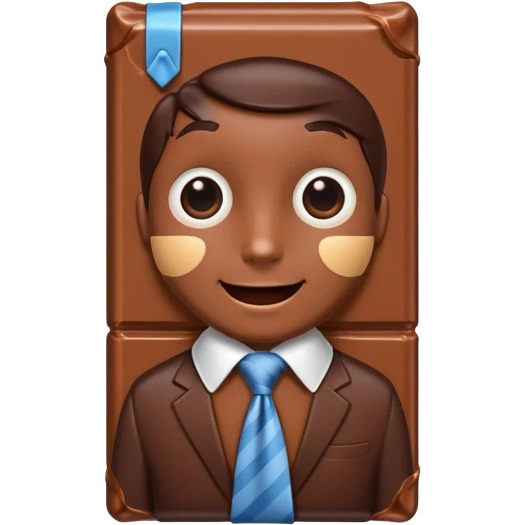 A chocolate with a tie and facial features emoji