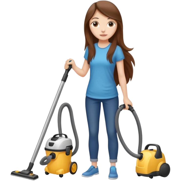 beautiful girl with long brown hair cleaning and vacuuming emoji