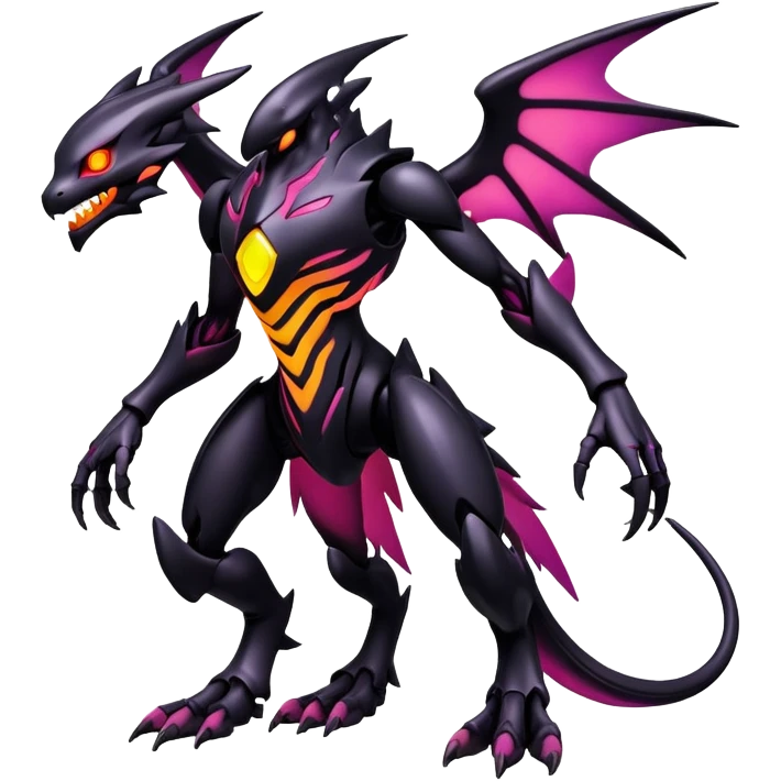 futuristic dark shadowy evil neon-glowing warm-colored Fakémon-Digimon-hybrid-creature (full body) emoji