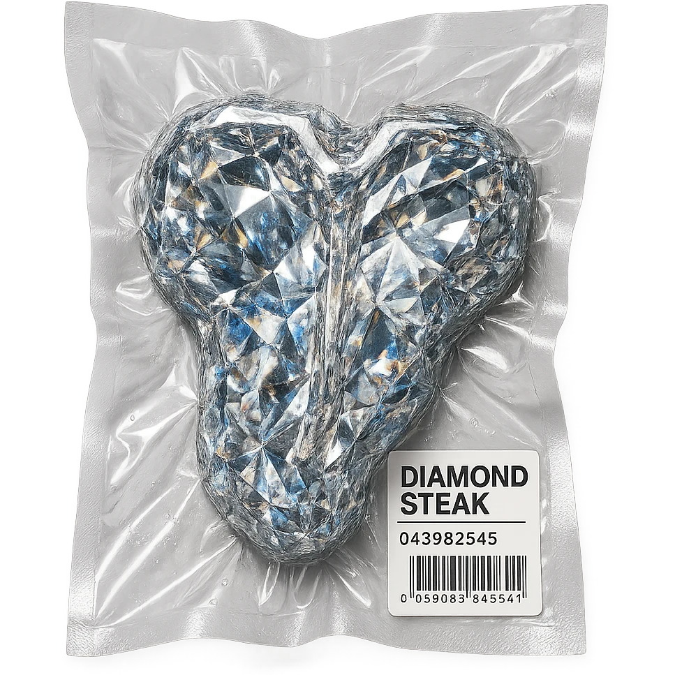 meat steak made of diamond, glossy and puffy, vacuum-sealed style emoji