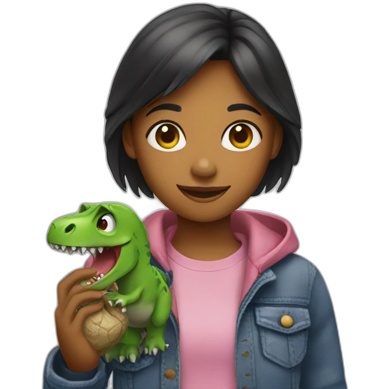 Girl holding a dinosaur emoji
