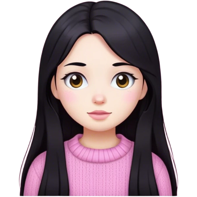 long black hair, white skin and adorable face girl who wearing pink knit wear emoji
