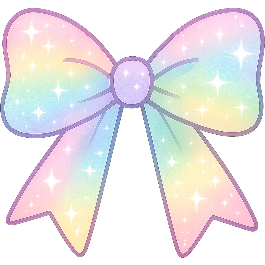 kpop pastel rainbow bow with sparkles, cute and trendy emoji