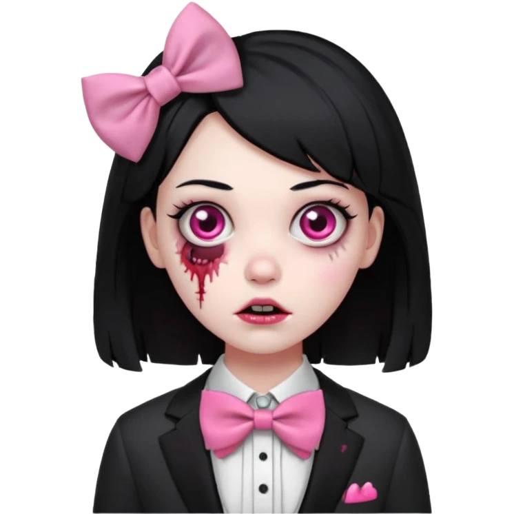 zombie girl, black hair with pink bow tie emoji