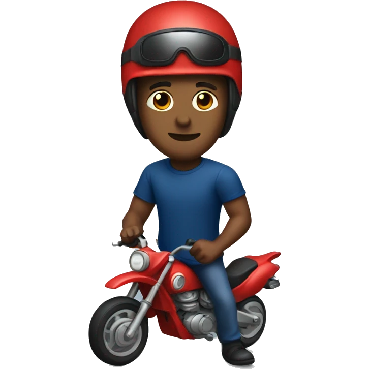 Man Wearing a Dark Blue T-Shirt and a Red Motorcycle Helmet emoji