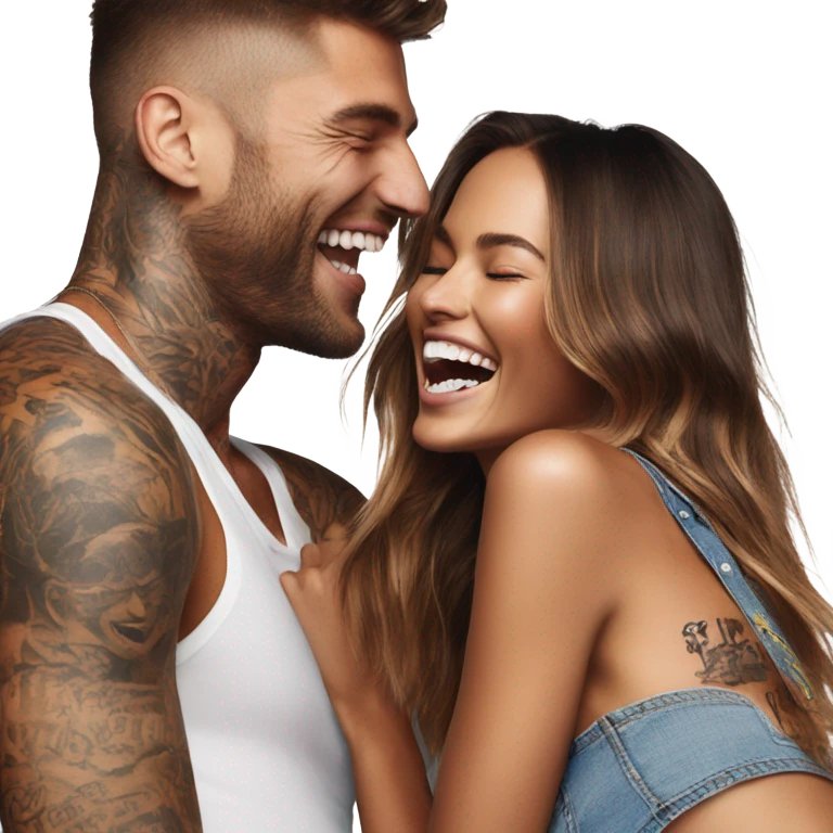 Photo of Victoria secret model laughing with a tattooed male model  emoji