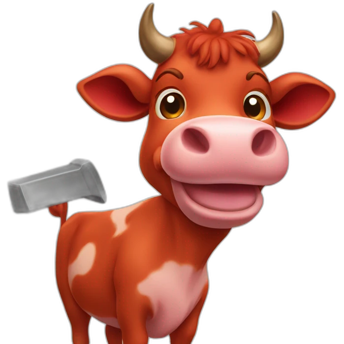 red cow waving both pan and hammer emoji