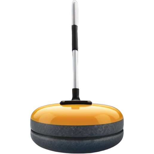 An icon featuring a curling stone in the foreground on an ice sheet with marked target circles. A curling broom rests nearby. In the background, a grand indoor stadium with bright lights and cheering fans. The ice reflects the vibrant colors of the surroundings. Transparent background. emoji