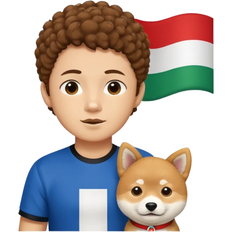 Italy flag shirt boy with chin hairs brown curly hair next to Shiba Inu emoji