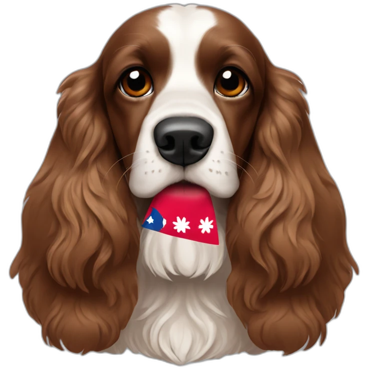 Fully Brown English cocker spaniel - brown - black nose - Holding Nepal Flag emoji