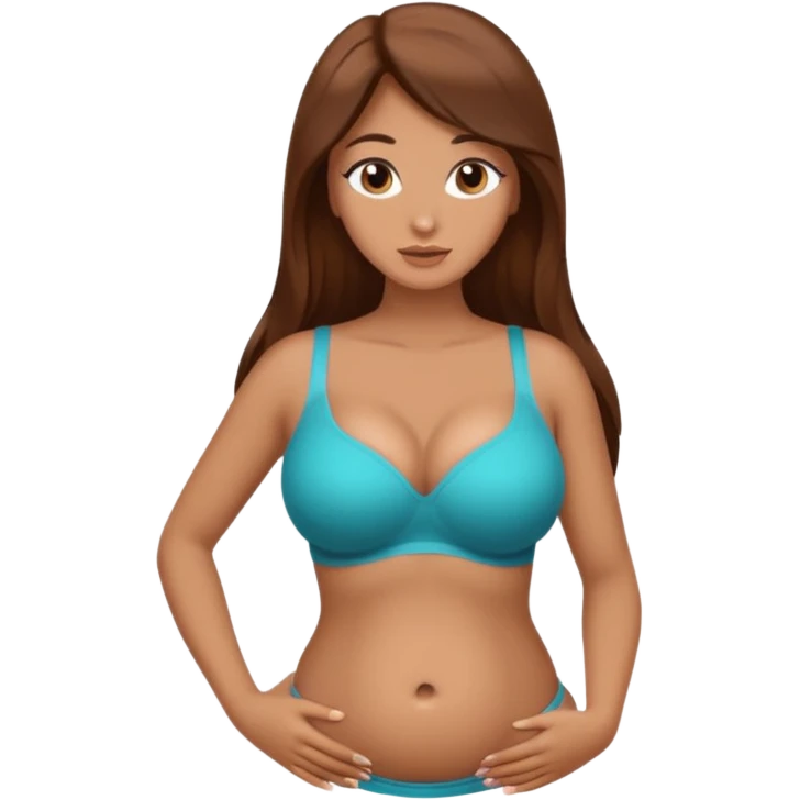 девушка с длинными коричневыми волосами и густыми ресницами и пузиком и сиськами, фото по пояс emoji