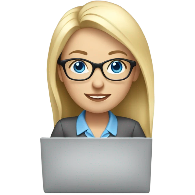 blonde pale white woman with blue eyes and glasses working on laptop emoji