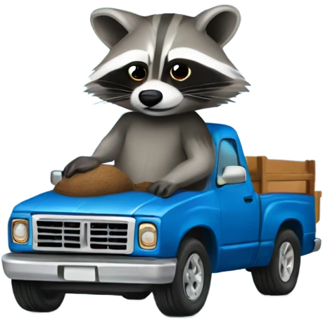 Raccoon driving blue pickup truck 2010 emoji