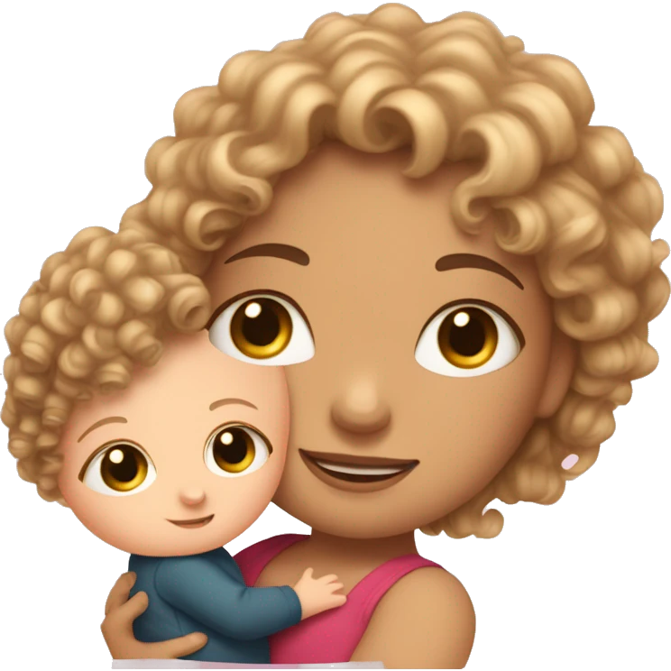 curly-haired white girl with a 5 month old baby in her arms emoji