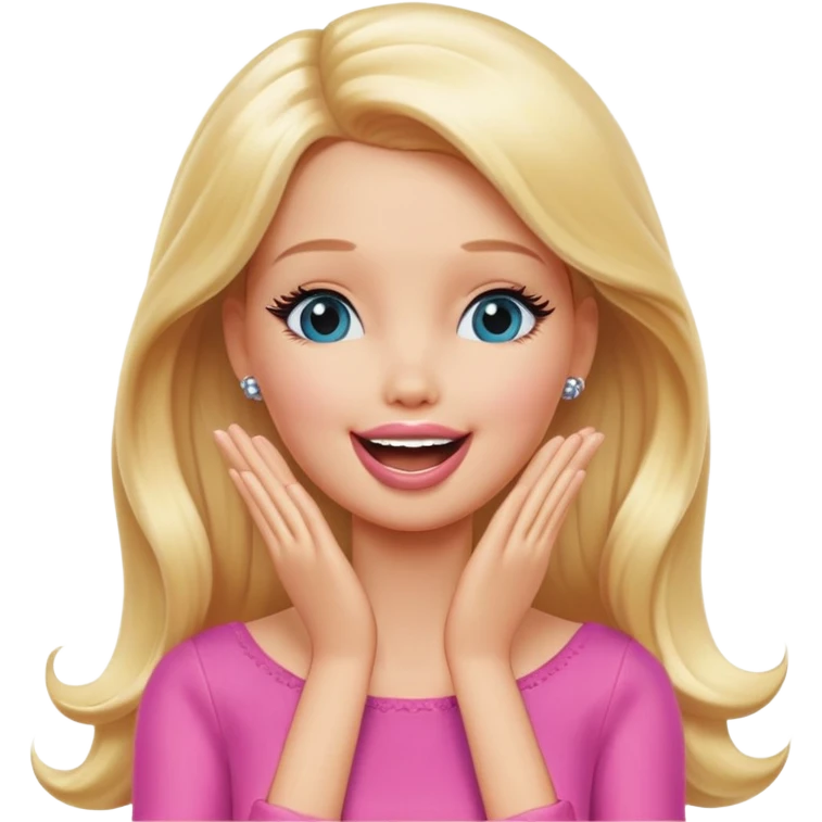 long hair blonde barbie with her Hands covering her mouth giggling emoji