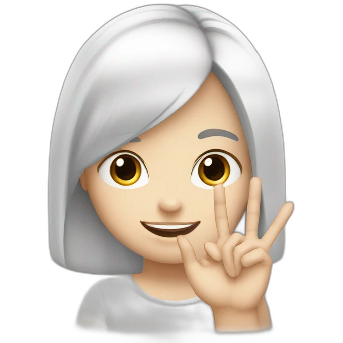Small white skin black haired girl showing 3 fingers гз 2 сдщыув emoji