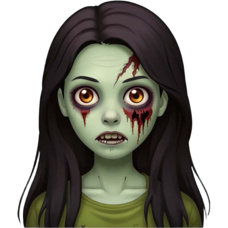Faça uma garota com um cabelo castanho longos, muito, muito escuro, quase preto, Faça ela zumbi emoji