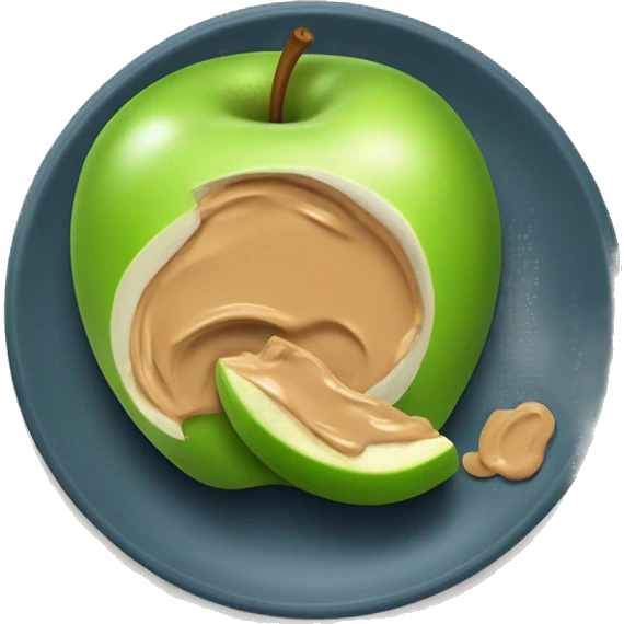 sliced green apple with peanut butter dip on a plate emoji
