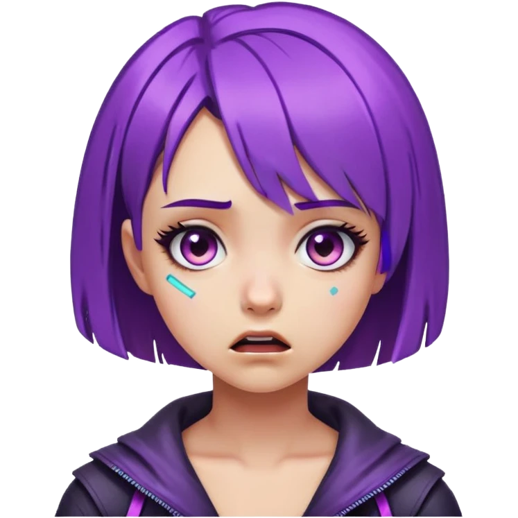 девушка киберпанк удивление каре фиолетовые волосы плачет emoji