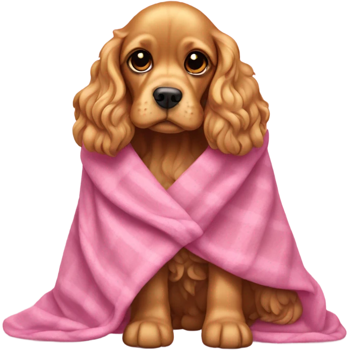 golden Cocker spaniel in a pink blanket emoji