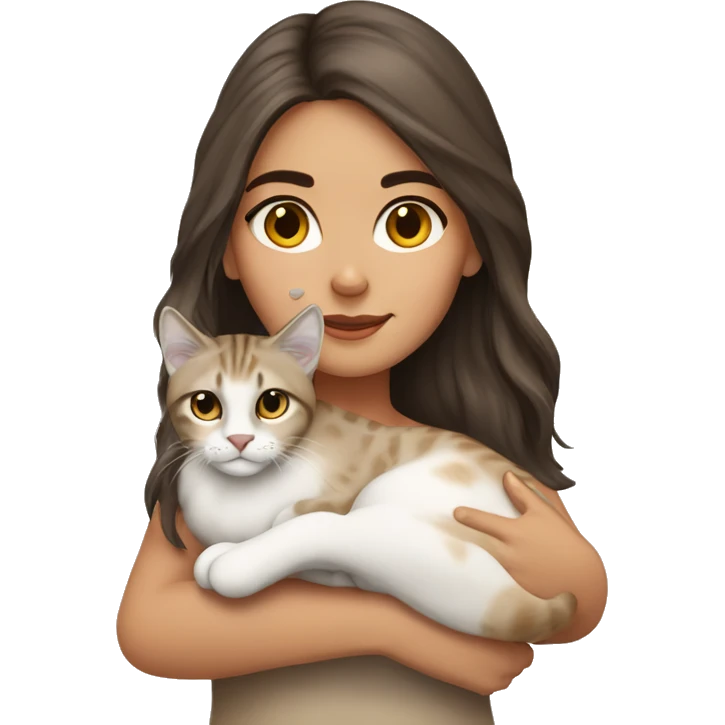 brunette girl cuddling a lynx point cat  emoji