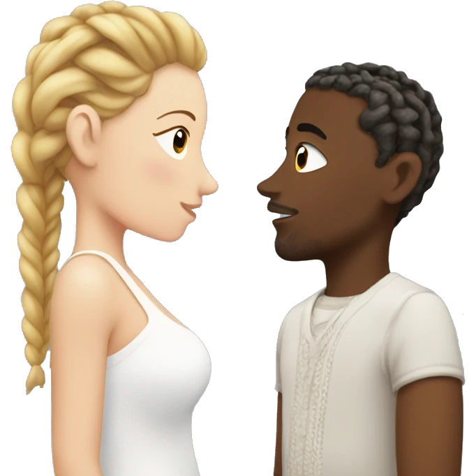 black man with cornrows kissing white women with brown hair emoji