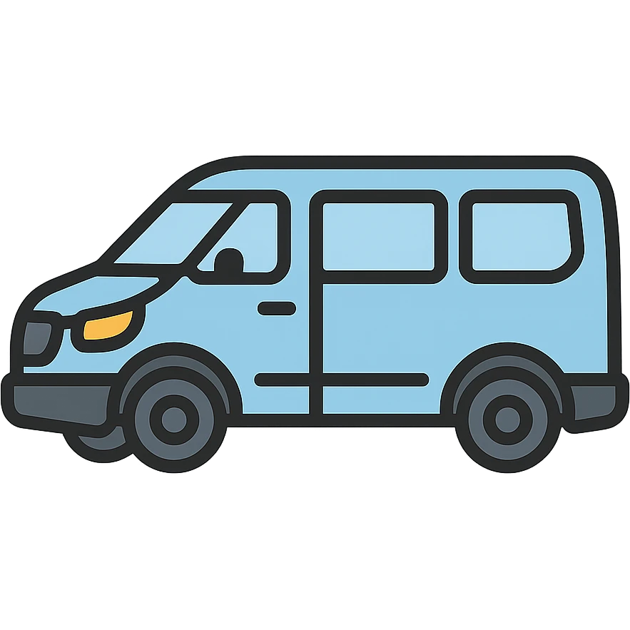 electric light blue Ford Transit passenger van icon emoji