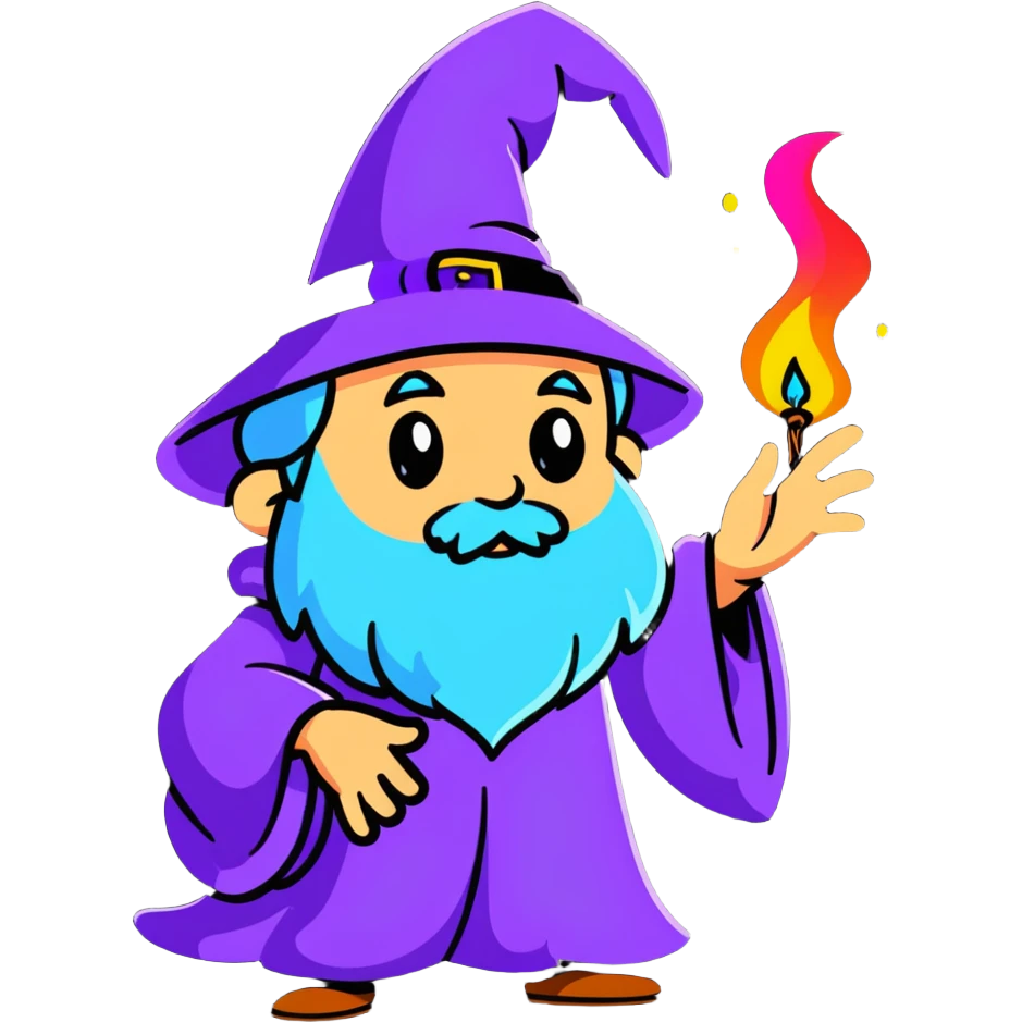 cartoon wizard casting a spell with colorful magic swirls emoji