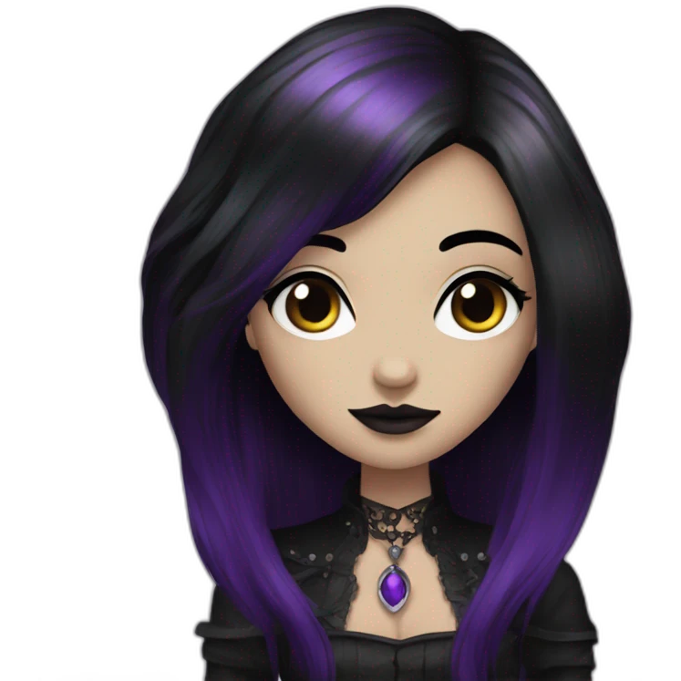 Queen gothic girl long dark black and purple hair emoji