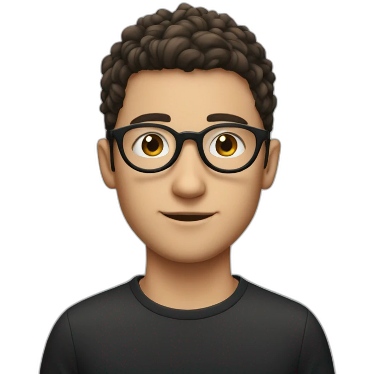 A white boy with black circular glasses with a red back and hair like Hakim Ziyech emoji