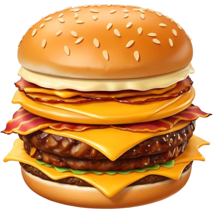 bacon burger object icon, crispy bacon strips, beef patty, melted cheese, sesame bun, 3D cartoon, mobile game icon style, clean background, no text, no watermark
 emoji