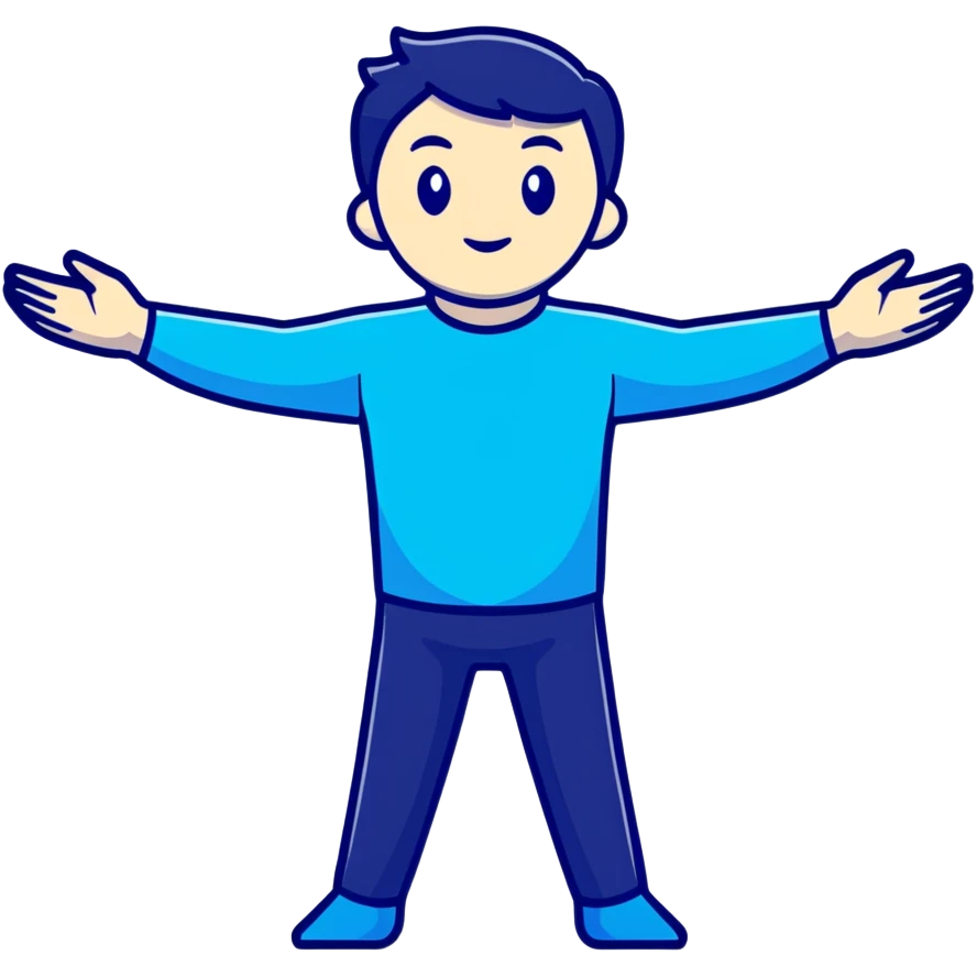 Person standing with arms outstretched in T-pose with 3D scanning blue light effect covering their body emoji