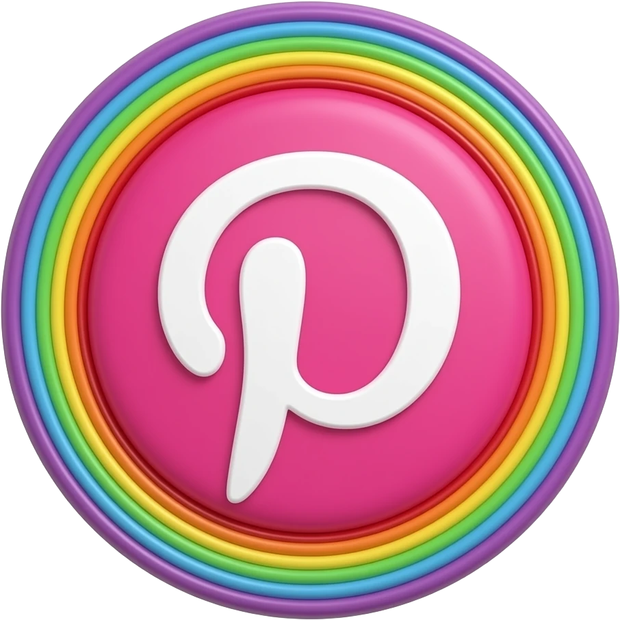 Pinterest logo in bright vivid hot pink, in 3d style with all colors of the rainbow as a border outlined around each letter, isolated, 3d rendering, must have no emoji icons must have no emoji faces and must have no human figures emoji