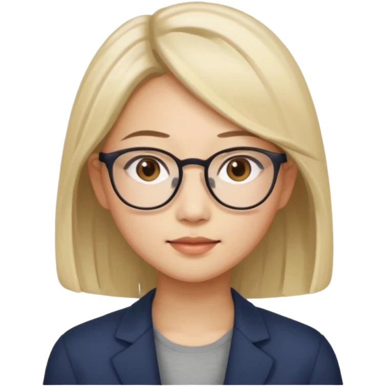 asian looking female with slight blonde hair a little longer  with eye glasses, fair complexion not that pointed nose but slighty little eye please make the hair longer shoulder length make the hair more longer emoji