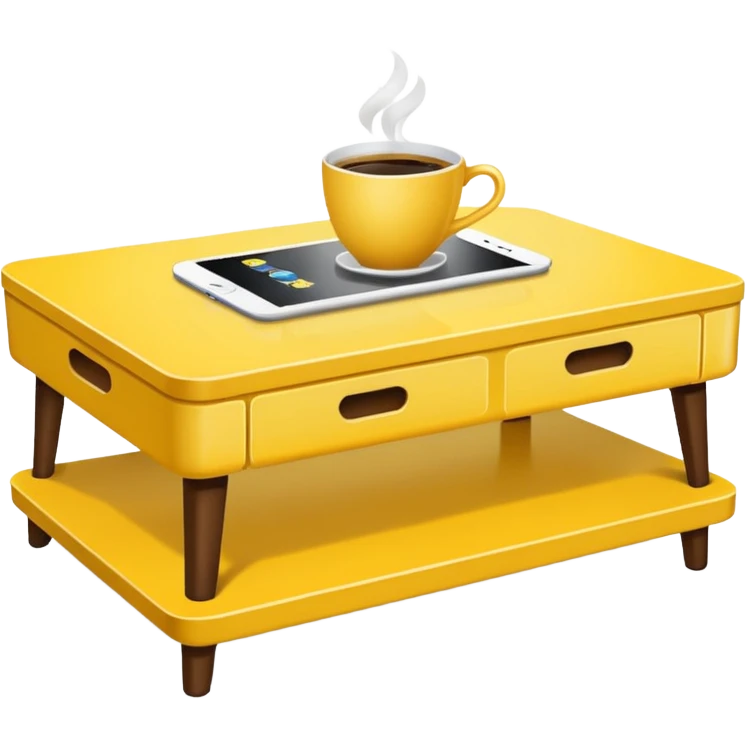 yellow coffe table, coffee on top
 emoji