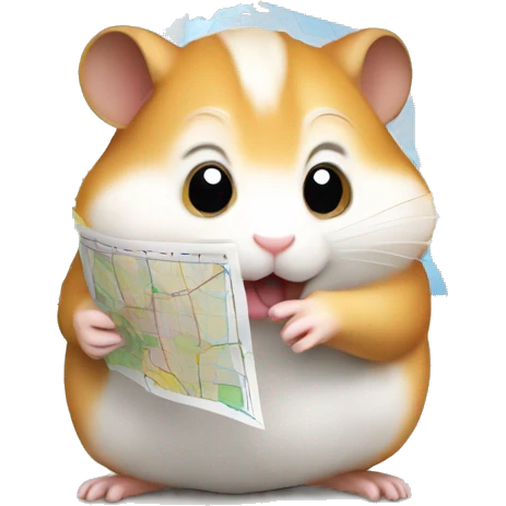 hamster with a map in his paws looking for healthy food emoji