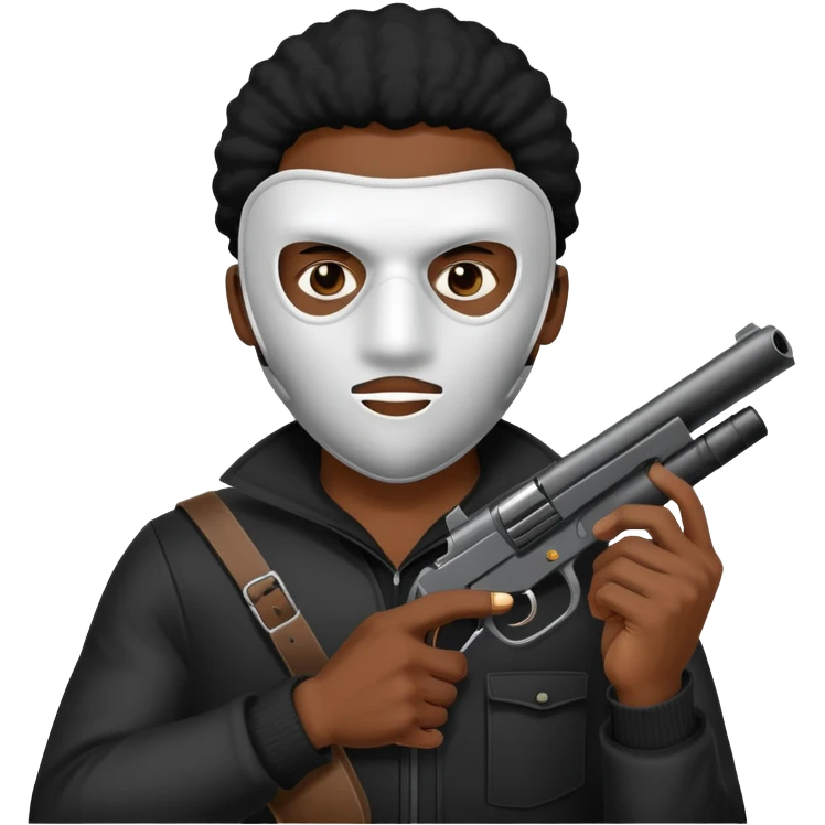 black guy in mask holding gun emoji