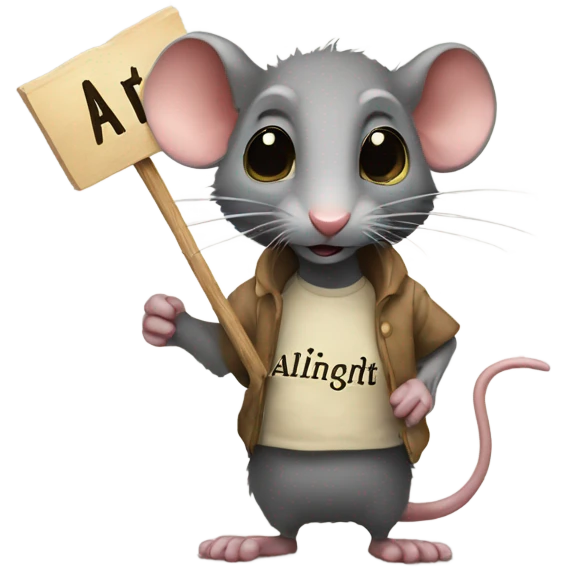 A rat holds a sign with the inscription "Alinght" emoji