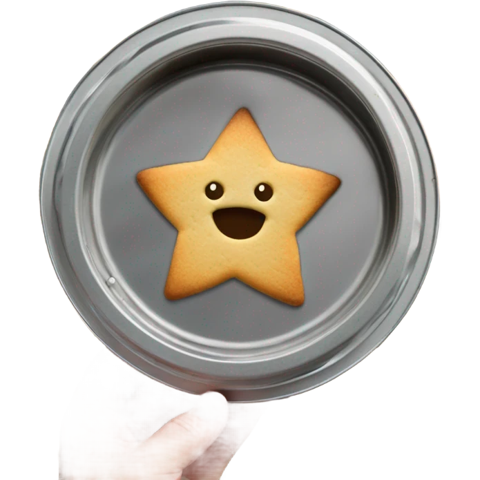 Circle dalgona cookie in metal tin with star shaped outline in the middle emoji