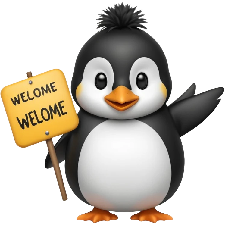 penguin with big welcome sign emoji