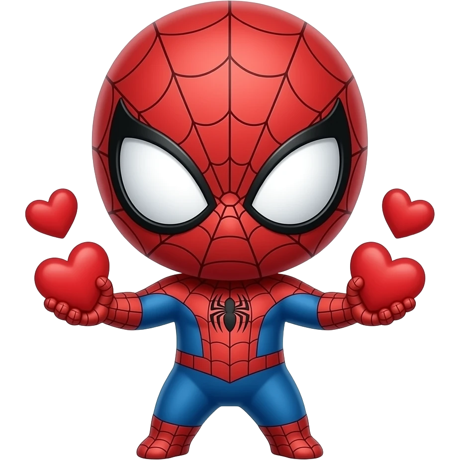 cute chibi spiderman with hearts in hands emoji